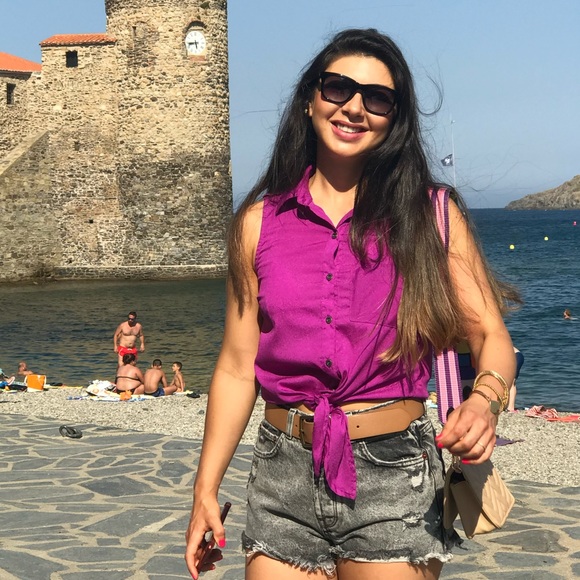 Papaya Tops - Purple sleeveless button down top blouse small